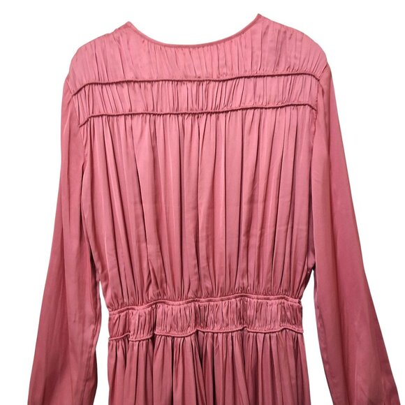 Elie Tahari Shirred Maxi Dress Pink Satin Sorbet Sz Large - Picture 6 of 10
